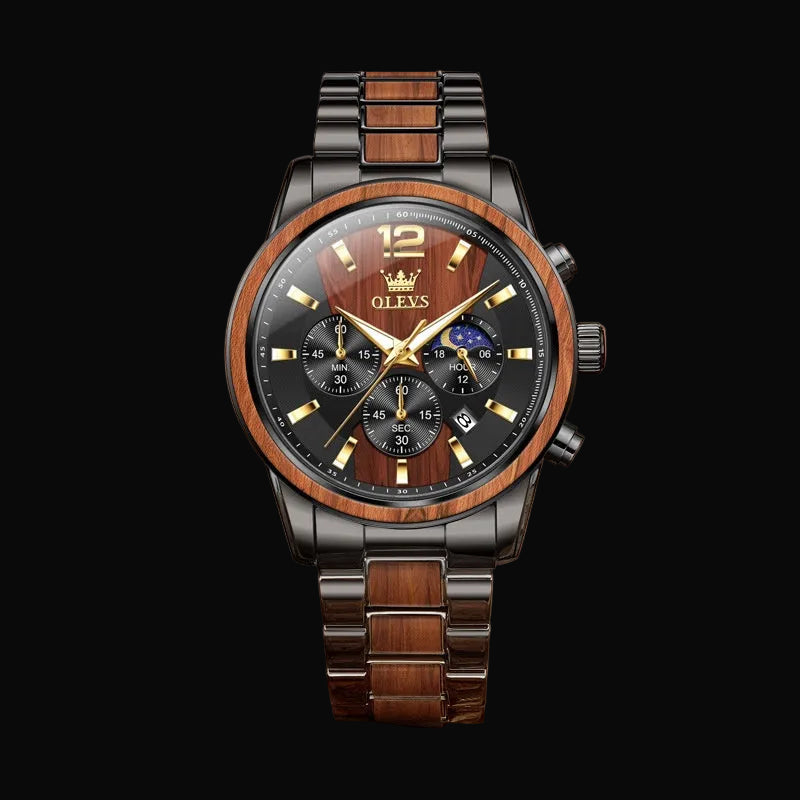 OLEVS 3645 Men's Wooden Chronograph Watch