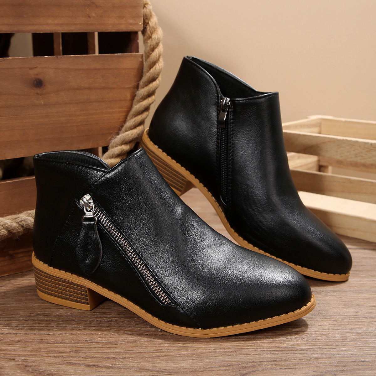 Womens Chunky-Heel Ankle Boots