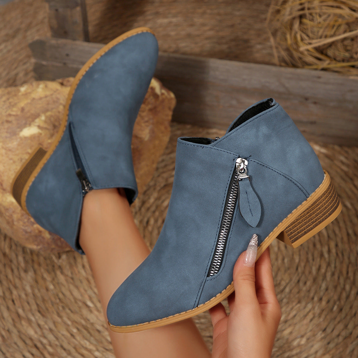 Womens Chunky-Heel Ankle Boots