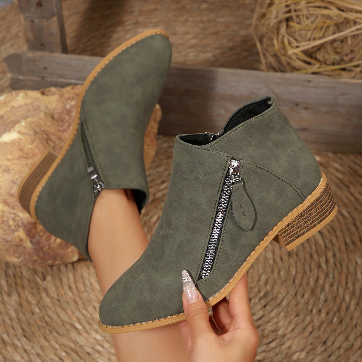 Womens Chunky-Heel Ankle Boots