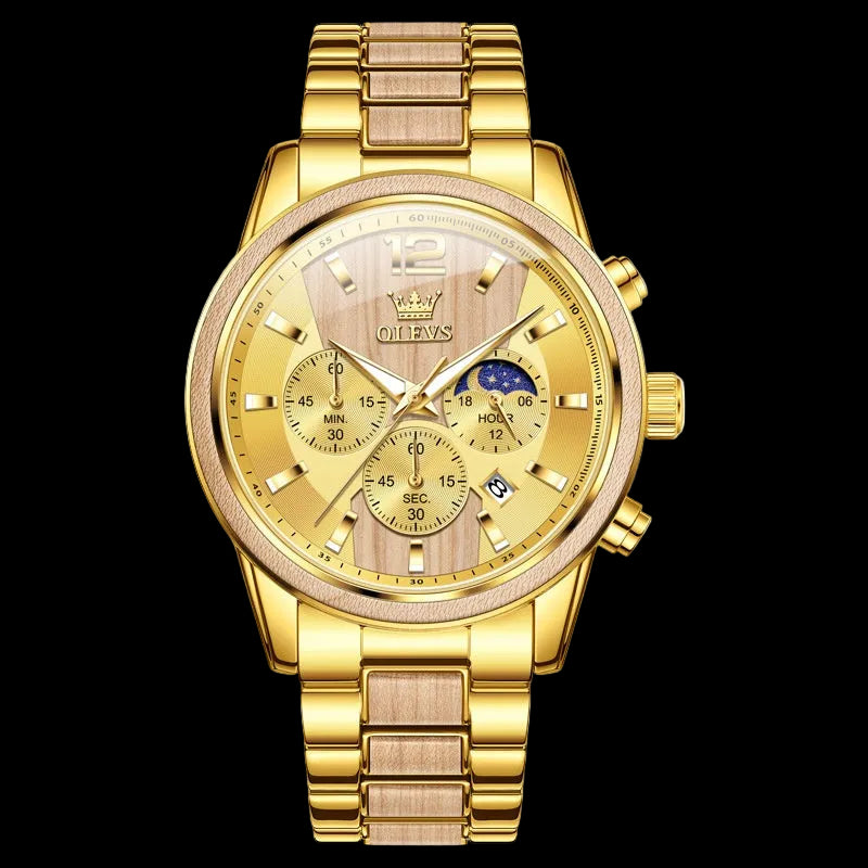 OLEVS 3645 Men's Wooden Chronograph Watch