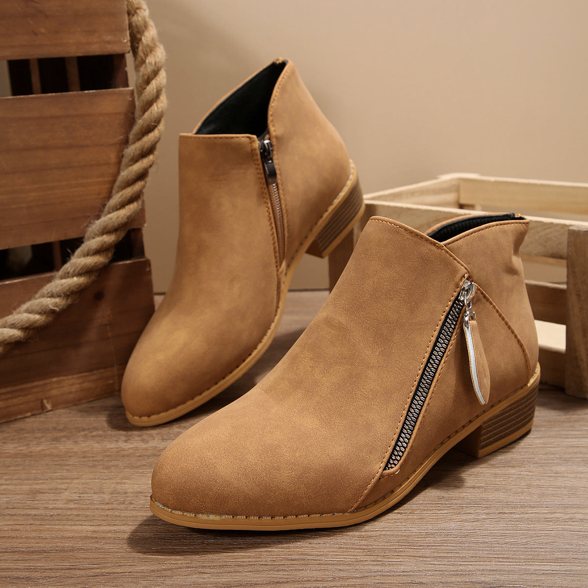 Womens Chunky-Heel Ankle Boots