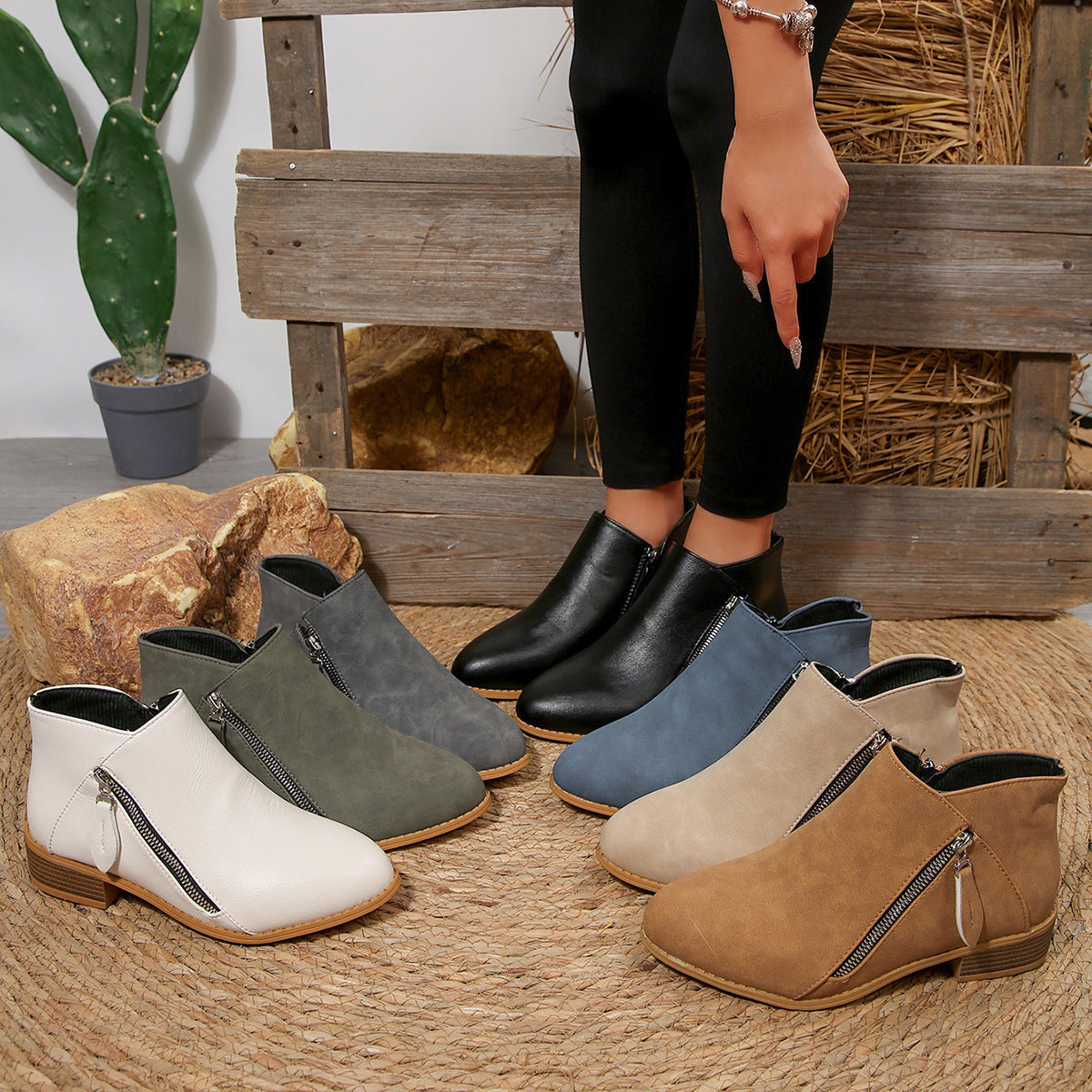 Womens Chunky-Heel Ankle Boots