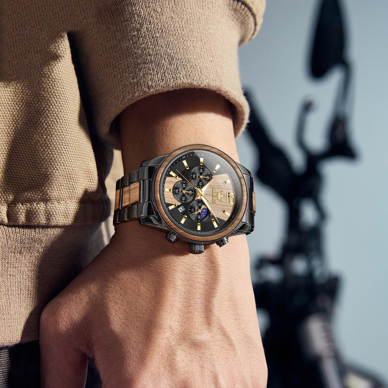 OLEVS 3645 Men's Wooden Chronograph Watch