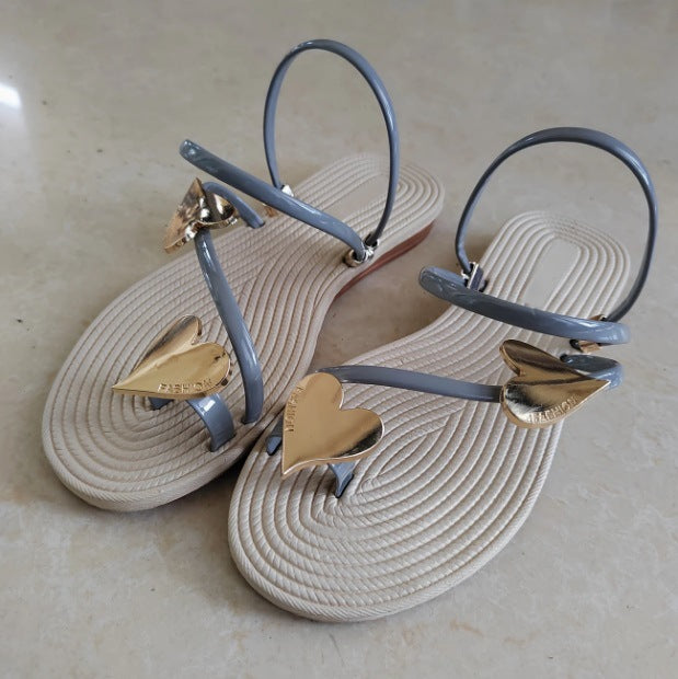 Women's SummerHeart Shaped Button Flat Sandals